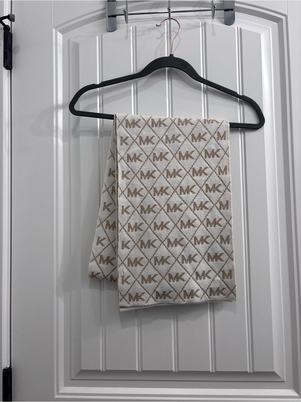 Michael Kors Cream and Tan MK Monogram Scarf